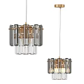 Elegant Modern Crystal Chandelier With Gold Metal Frame And Glass Panels