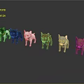 Different Colored French Bulldog Puppy Figurines On Smooth Surface With Reflection