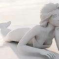 Game and Movie Character Blonde Mermaid with Blue Bikini Top Lying on Beach