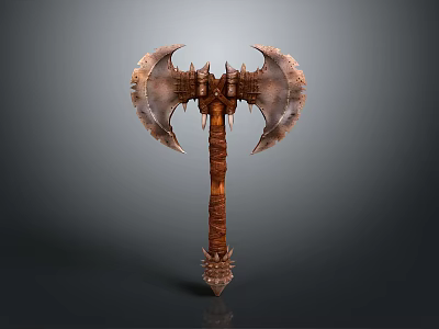 Medieval Battle Axe With Double Blades Spiked Design And Wooden Handle 3D Rendering 3d model