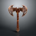 Medieval Battle Axe With Double Blades Spiked Design And Wooden Handle 3D Rendering