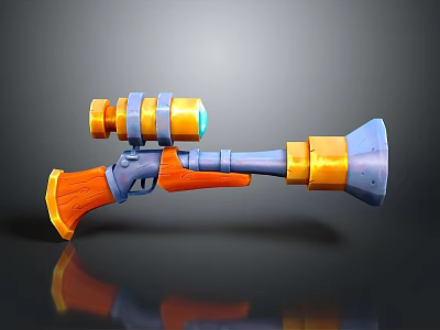Colorful Toy Gun Design With Wooden Stock Double Barrel Scope And Blue Yellow Components 3d model