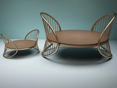 Two Modern Ottoman With Woven Metal Frame And Soft Brown Cushion Design 3d model