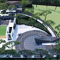 Garden Landscape Design With Circular Plaza Winding Pathways Trees Lawn And Modern Structures