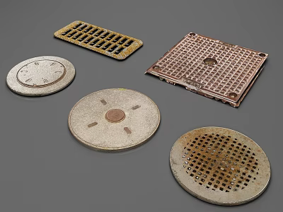 Various Shapes And Designs Metal Manhole Covers And Drain Grates For Public Facilities 3d model