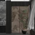 Home Balcony Interior Design With Dark Wooden Walls Circular Panels And Leather Armchair