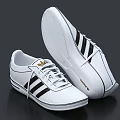 White Casual Sports Shoes with Black Stripes Lace Up Design and Golden Logo