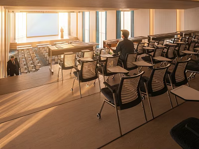 Modern Conference Room Interior With Spacious Layout Tables Chairs And Projection Screen 3d model