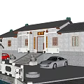 Ancient Chinese Traditional Architecture with Stone Lions Steps White Walls and Gray Rooftop