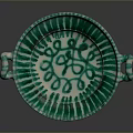 Handcrafted Ceramic Sculpted Tray With Green White Striped Swirled Patterns And Two Handles