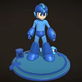 Game Character Blue Robot Figure Standing On Circular Base With E Block And Light Orb 3d model
