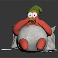 Red Game Movie Character In Green Hat White Diaper Holding Hamburger With Pillow And Cigarette