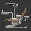 Modern Dental Treatment Chair Featuring Orange Seat White Frame Treatment Light And Instrument Arm