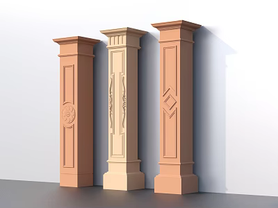 Three Classical Roman Columns With Intricate Carvings And Different Finishes 3d model