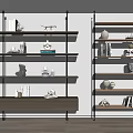 Modern Bookcase With Metal Frame Wooden Layered Shelves Books And Decorative Items