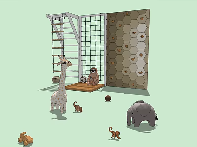 Nordic Rock Climbing Wall Kids Rock Climbing Climbing Equipment Sloth Giraffe Baby Elephant Toy Football Ladder 3d model