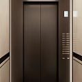 Modern Elevator Lobby With Dark Metallic Doors Control Panel And Wooden Accents