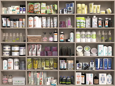 Organized Shelves Filled With Various Household And Personal Care Products 3d model