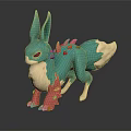 Teal Fantasy Creature Figure With Red Accents Beige Underbelly Rabbit Ears And Clawed Feet