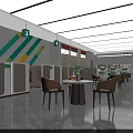 Modern Bank Interior With Reception Desk Tables Chairs Bookshelves And Plants