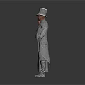 Silver Human Models With Female Long Dress And Male Top Hat Costume On White Background