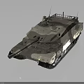 Military Tank With Camouflage Paint Main Gun Barrel Turret And Armored Tracks