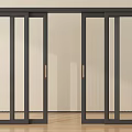 Modern Interior Sliding Doors With Black Frame Glass Panels And Golden Handles