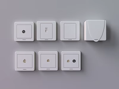 White Wall Mounted Electrical Switch Panels with Various Socket and Switch Designs 3d model