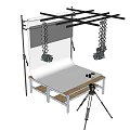 Mobile Digital Product Photography Studio Setup With White Backdrop Hanging Lights And Tripod Camera