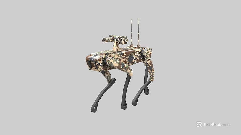 Smart Military Style Four Legged Robot With Camouflage Design And Antenna 3d model 