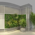 Indoor Modern Green Plant Wall With Diverse Greenery And Potted Plants