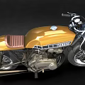 Vintage Yamaha Motorcycle Classic Custom Design With Yellow Black Body And Brown Leather Seat