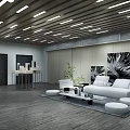 Modern Specialty Store Interior With White Sofa Black And White Art And Green Plants
