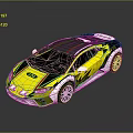 Yellow Sports Car With Black Roof Red Stripes And Sleek Body Graphics