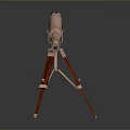 Scenic Landscape Observation Using Copper Telescope On Red Tripod Stand