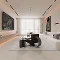 Modern Living And Dining Area Interior With TV Wall Black White Sofas And Coffee Table 3d model