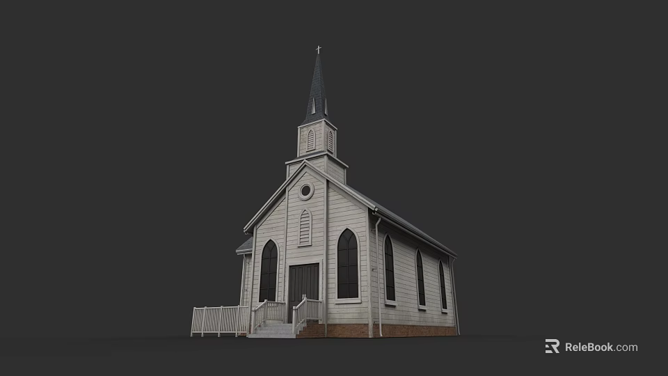 Tranquil Garden Landscape With Historic Church Steeple And Arched Windows Design 3d model 
