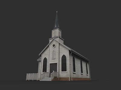 Tranquil Garden Landscape With Historic Church Steeple And Arched Windows Design 3d model