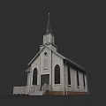 Tranquil Garden Landscape With Historic Church Steeple And Arched Windows Design