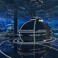 Underwater Themed Exhibition Hall With Spherical Structure Glowing Lines And Glass Walls