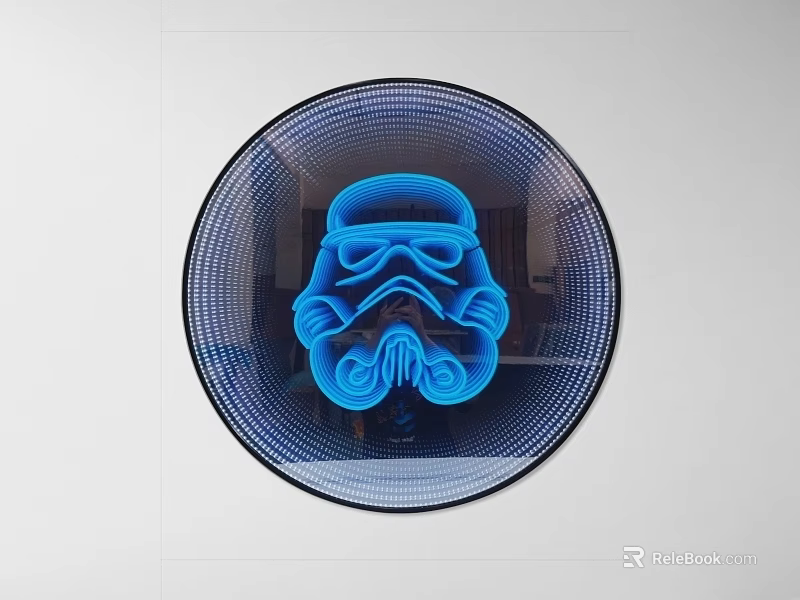 Modern Round Glowing Blue Stormtrooper Helmet Art Decor With Grid Frame 3d model 