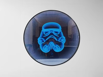 Modern Round Glowing Blue Stormtrooper Helmet Art Decor With Grid Frame 3d model
