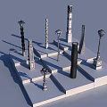 Various Outdoor Lights With Decorative Lamp Post Designs And Different Styles 3d model