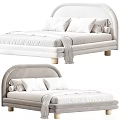 Modern Upholstered Double Bed in Background With Decorative Pillows Blanket and Wooden Legs