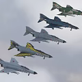 Multiple Fighter Jets Flying In Formation With Distinct Paint Schemes 3d model