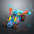 Blue Off Road Car With Large Tires Colorful Decorations And Bubbles Around
