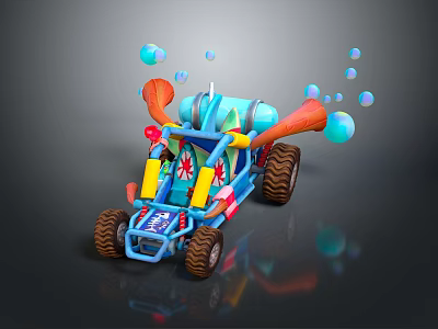 Blue Off Road Car With Large Tires Colorful Decorations And Bubbles Around 3d model