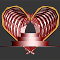 3D Red Heart Shaped Decorative Ornament With Golden Border And White Platform On Red Base