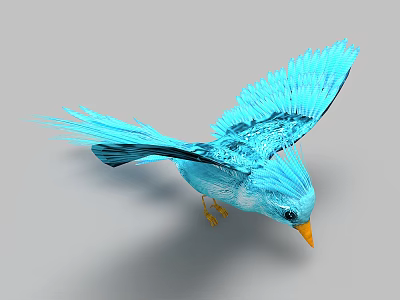 Vibrant Blue Flying Bird With Striking Feathers And Yellow Beak In Flight 3d model
