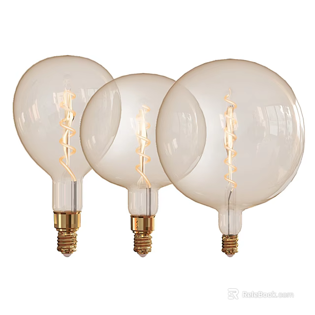 Three Decorative Transparent Glass Light Bulbs With Spiral Filament Design 3d model 